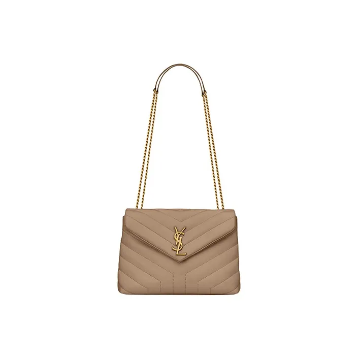 SAINT LAURENT LOULOU Calfskin Portable Crossbody Bag, Shoulder Bag Women's Gray Brown