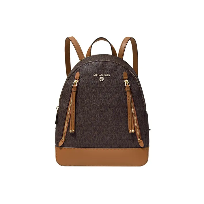 MICHAEL KORS MK Brooklyn Canvas Backpack Medium Size Women's Ivory Brown & Light Brown
