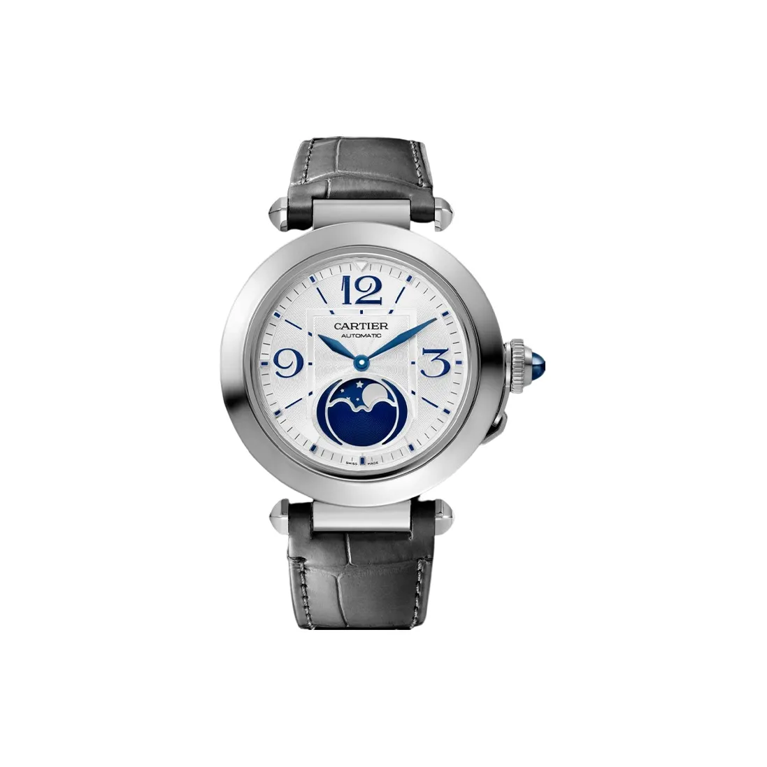 CARTIER PASHA DE Automatic Mechanical Movement Men's Watch 41mm White Dial Stainless Steel Case Crocodile Leather Strap