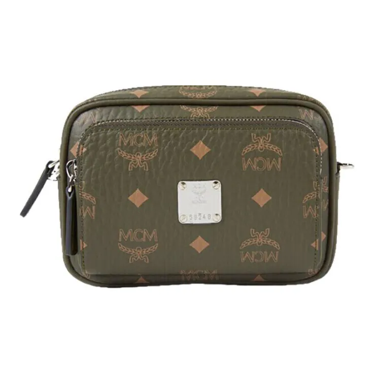 MCM Klassik Visetos Artificial Leather Crossbody Bags Extra Mini Men's Pine Green
