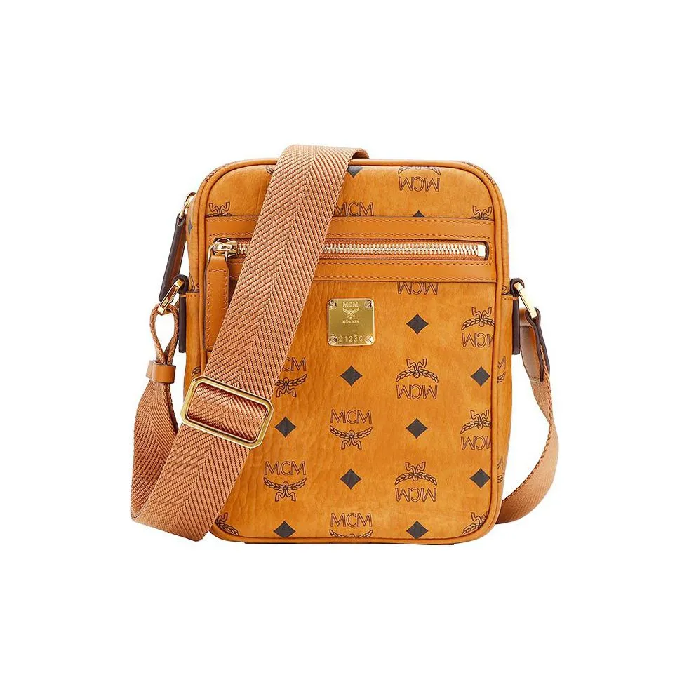 MCM Visetos Motif Classic Messenger Crossbody Bag Brown