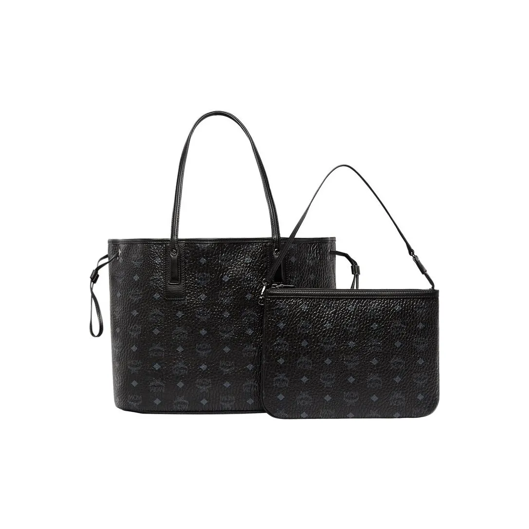 MCM Medium Reversible Liz Shopper In Visetos Shoulder Bag Black