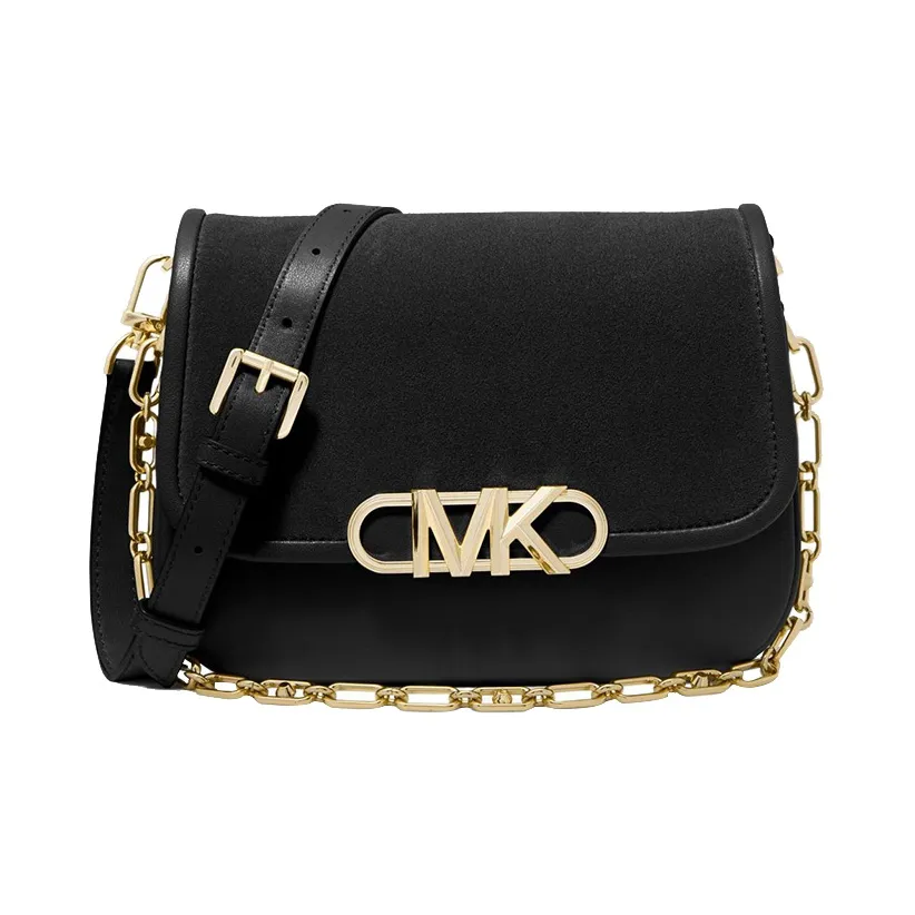 MICHAEL KORS PARKER Suede With Leather Messenger Bag, Portable Crossbody Bag, Shoulder Bag Women's Black