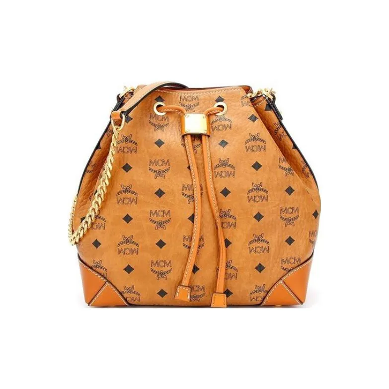 MCM Soft Berlin Visetos Canvas With Leather Bucket Bags Crossbody Bag, Shoulder Bag Women's
