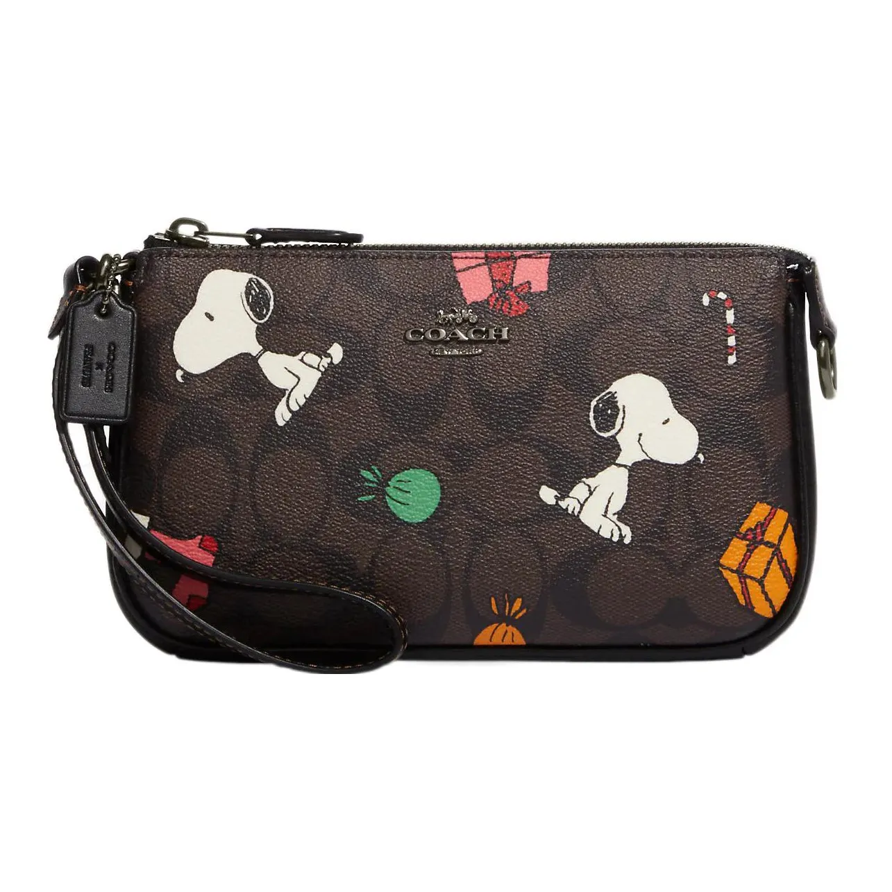 COACH Peanuts Snoopy Collaboration Nolita Canvas With Leather Wrist Bag Handbag Trumpets Women's Brown & Black