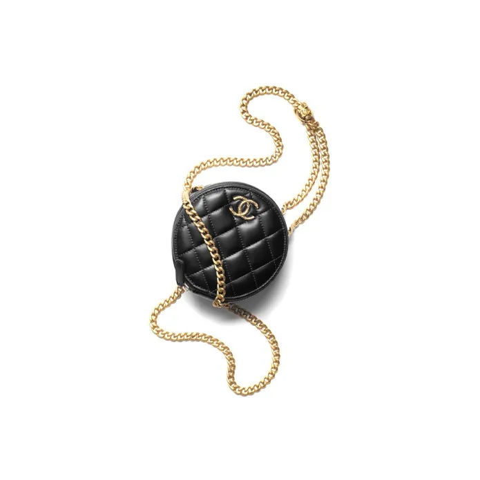 CHANEL 22K Autumn And Winter Sheepskin Evening Bag, Round Bag, One Shoulder Crossbody Clutch Regular Women's Black