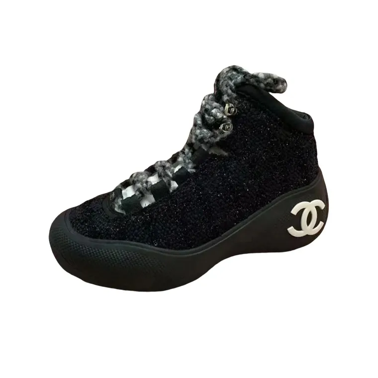 CHANEL 22N Skiing Capsules Cushioning, Wear Resistant High Top Casual Shoes Women's Black