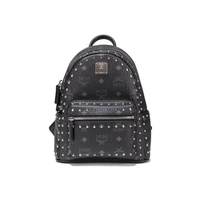 MCM Stark Visetos Leather Backpack Unisex Black
