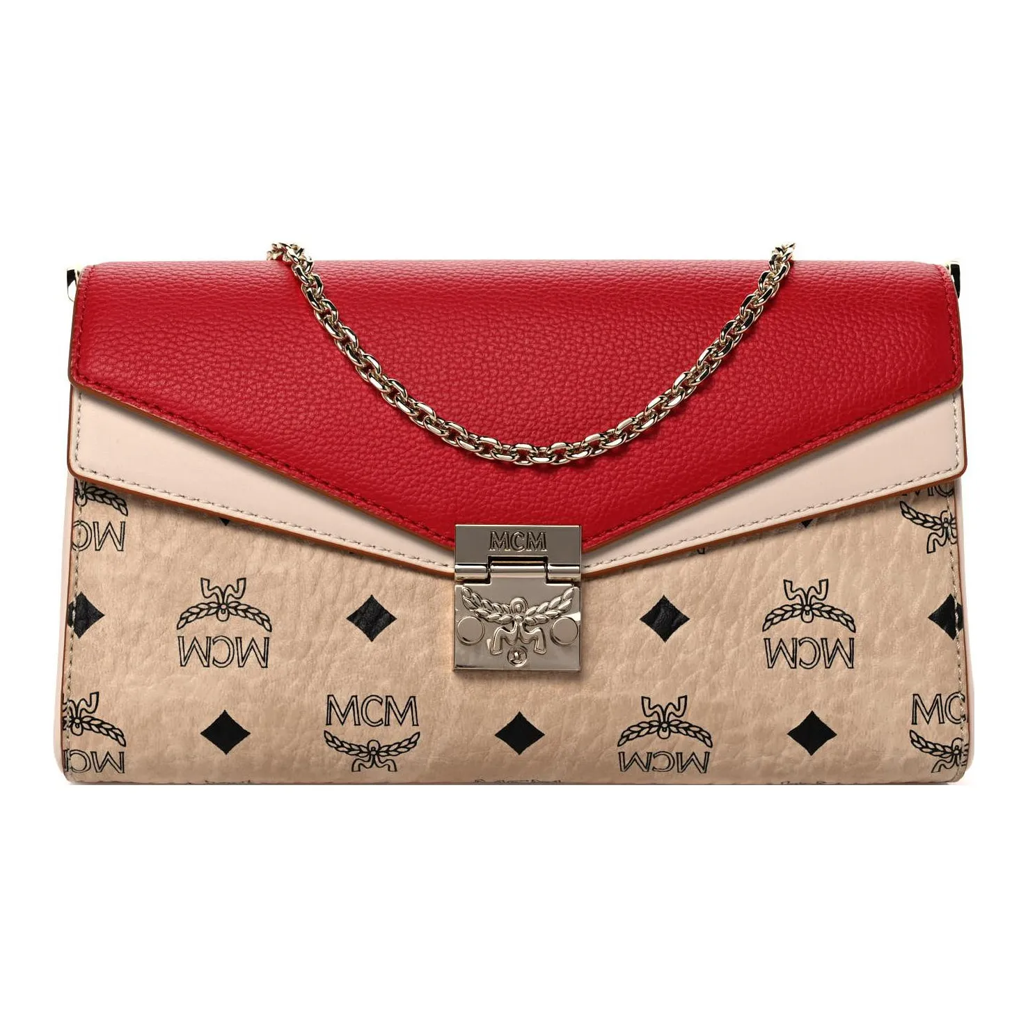 MCM Millie Visetos Leather One Shoulder Handbag, Crossbody Bag Regular Women's Red Pink White Multicolor