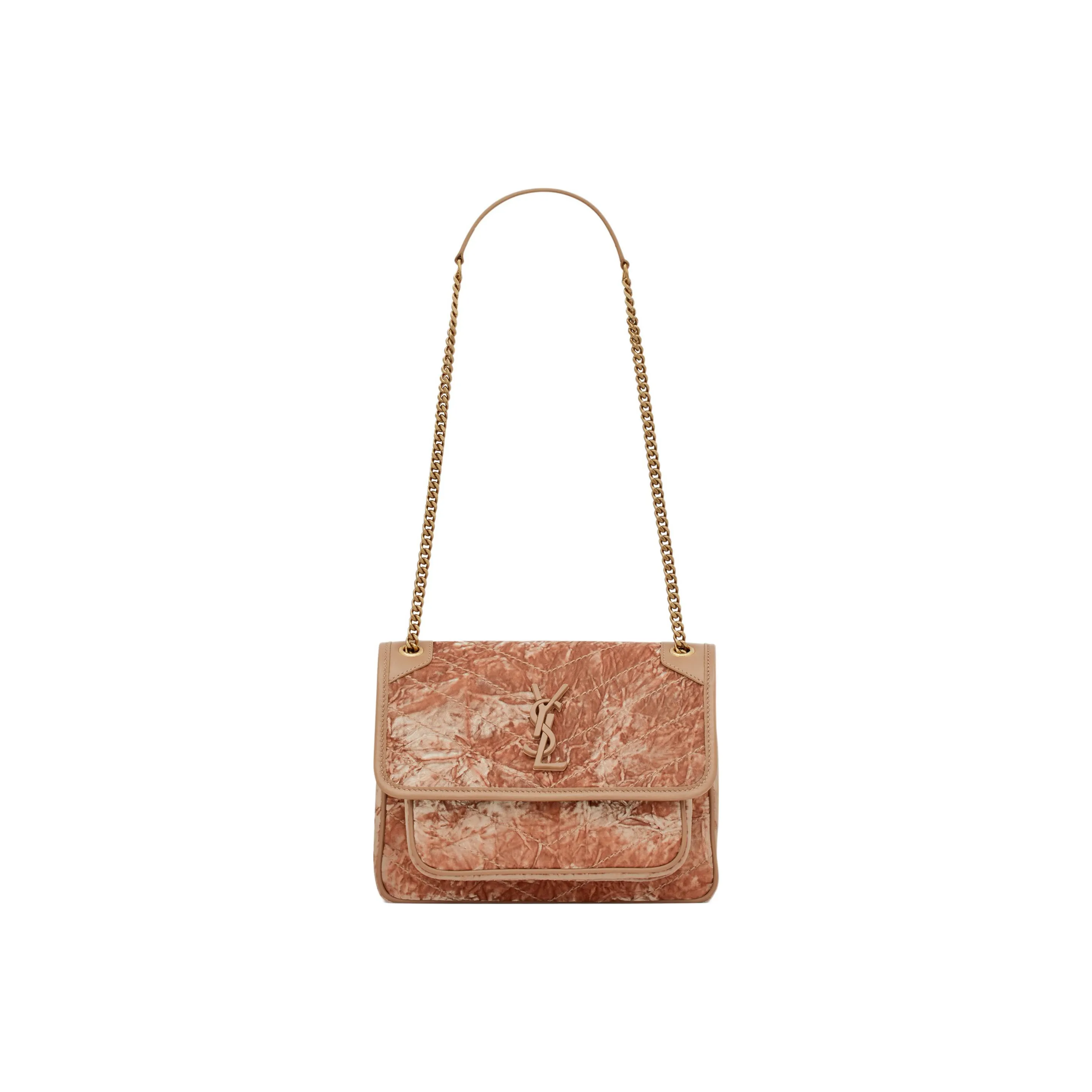 SAINT LAURENT Niki Fabric Cow Leather Patchwork Hobo Bag Crossbody Bag Shoulder Bag Women's Vintage Pink
