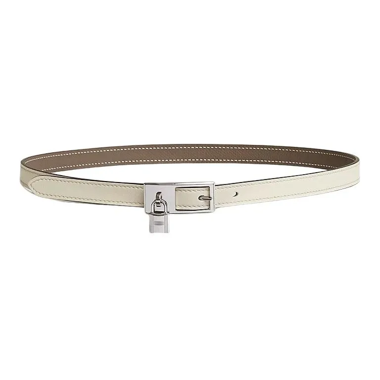 HERMES Iconic Hanging Lock Silver Buckle Epsom Calfskin Double Sided Belt Women's Cream White/Elephant Gray Width 1.5CM