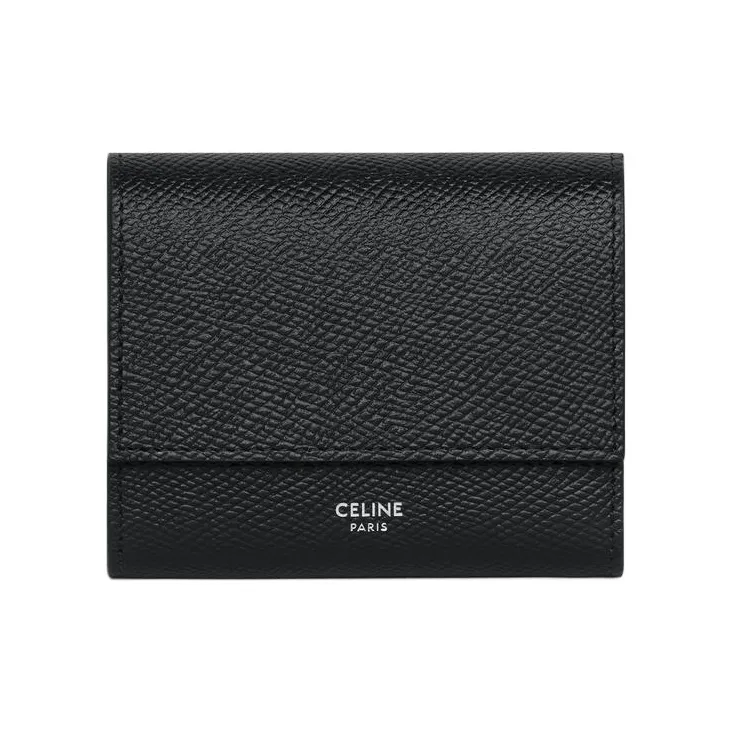 CELINE Grained Calfskin Card Holder Wallet Small Size Men's Black