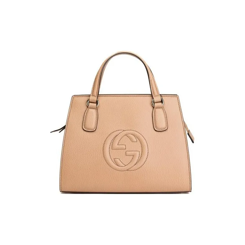 GUCCI Soho Logo Pebbled Leather Shoulder Bag, Crossbody Bag, Handbag Women's Beige