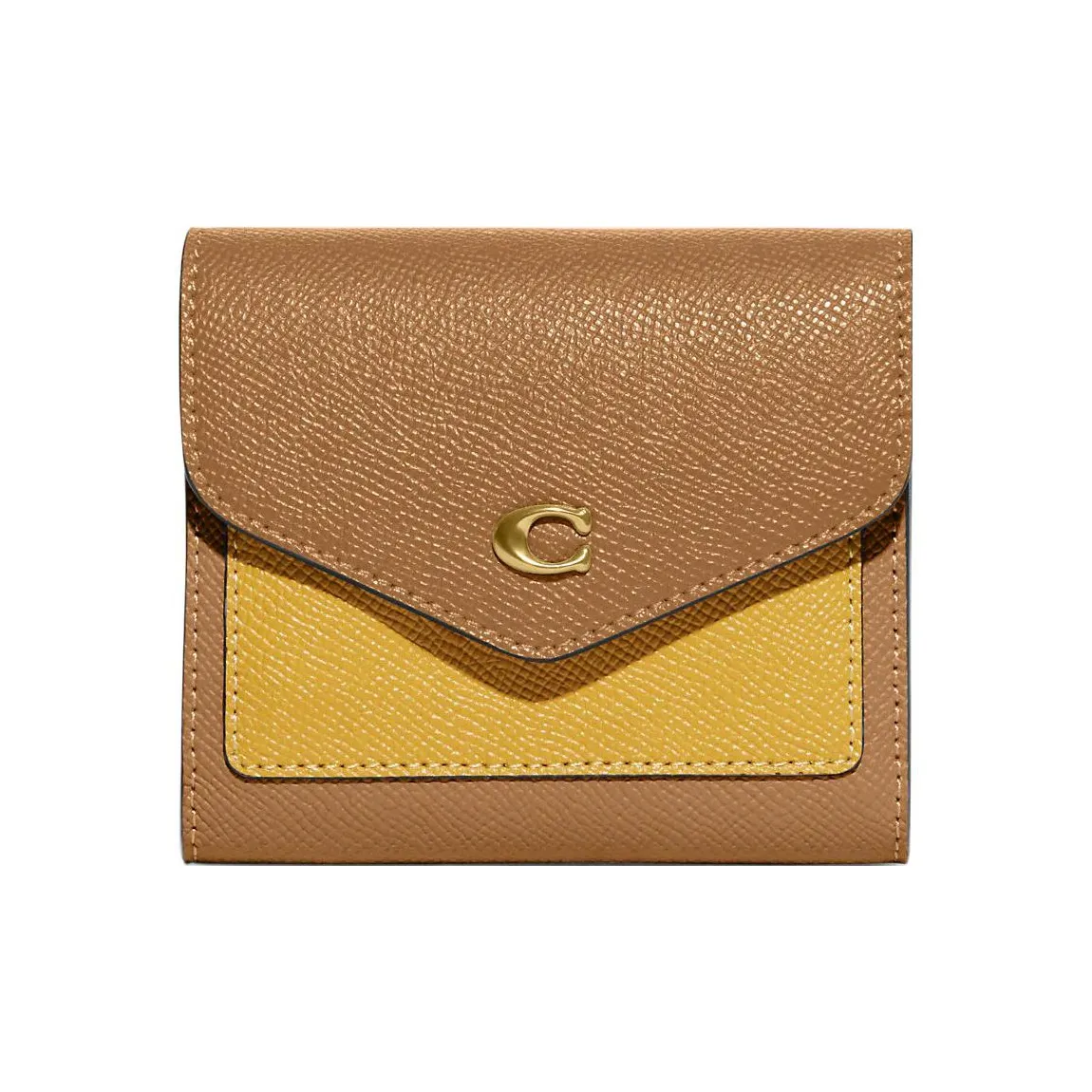 COACH Wyn Крестовая текстура Кожа Сумка для документов Держатель для карт Кошелек для монет Кошелек Маленький Женский Оранжевый Желтый Цветовой блок