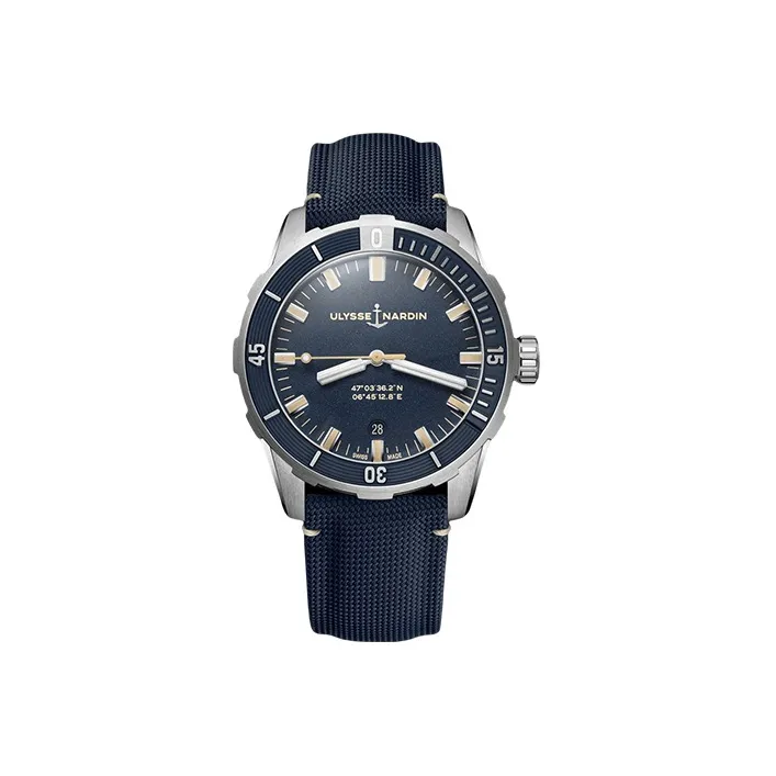 ULYSSE NARDIN· Diving Collection Automatic Mechanical Movement Men's Watch Blue Dial Stainless Steel Case Fabric Strap