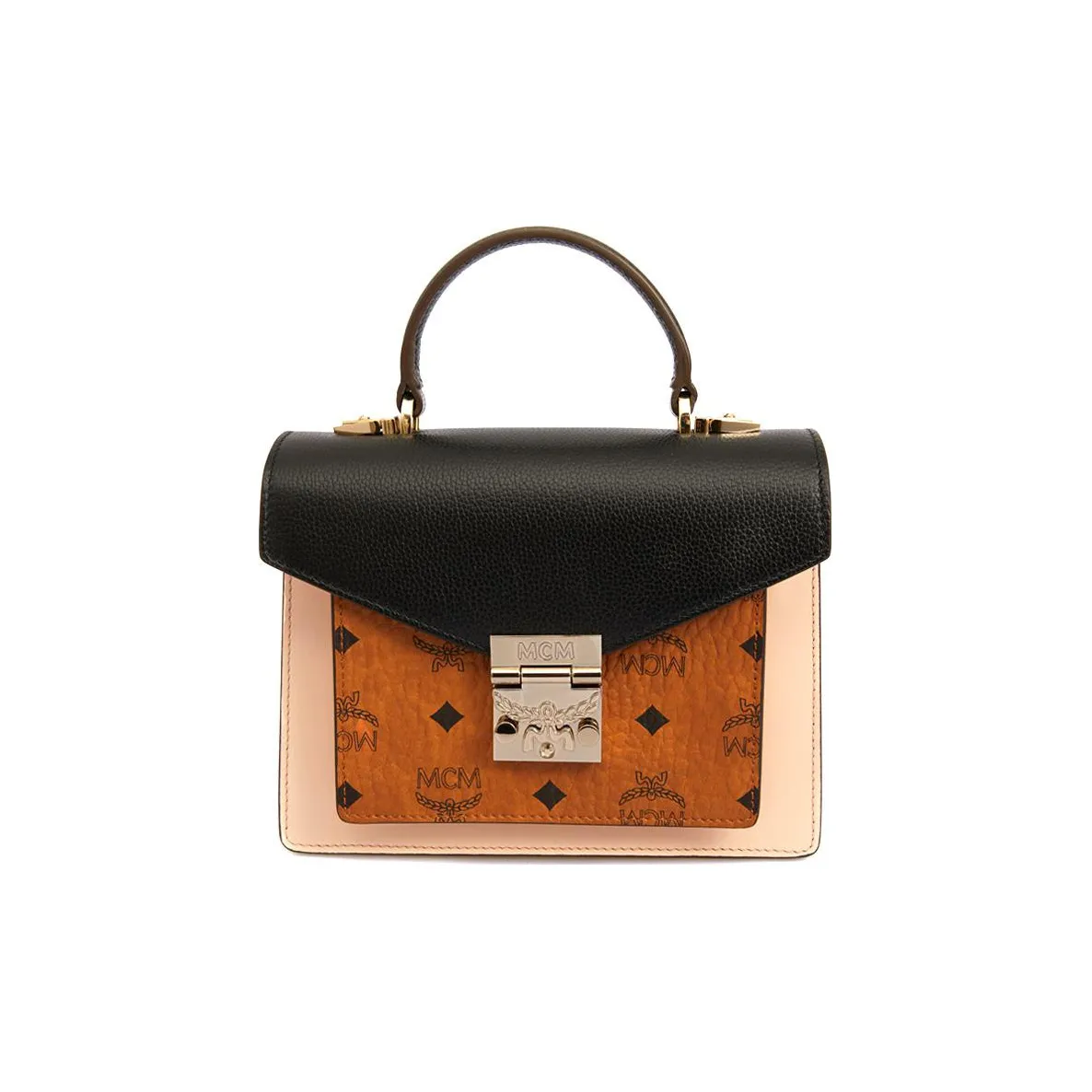MCM Patricia Visetos Leather Satchel Bag Handbag Trumpets Women's Black & Brown