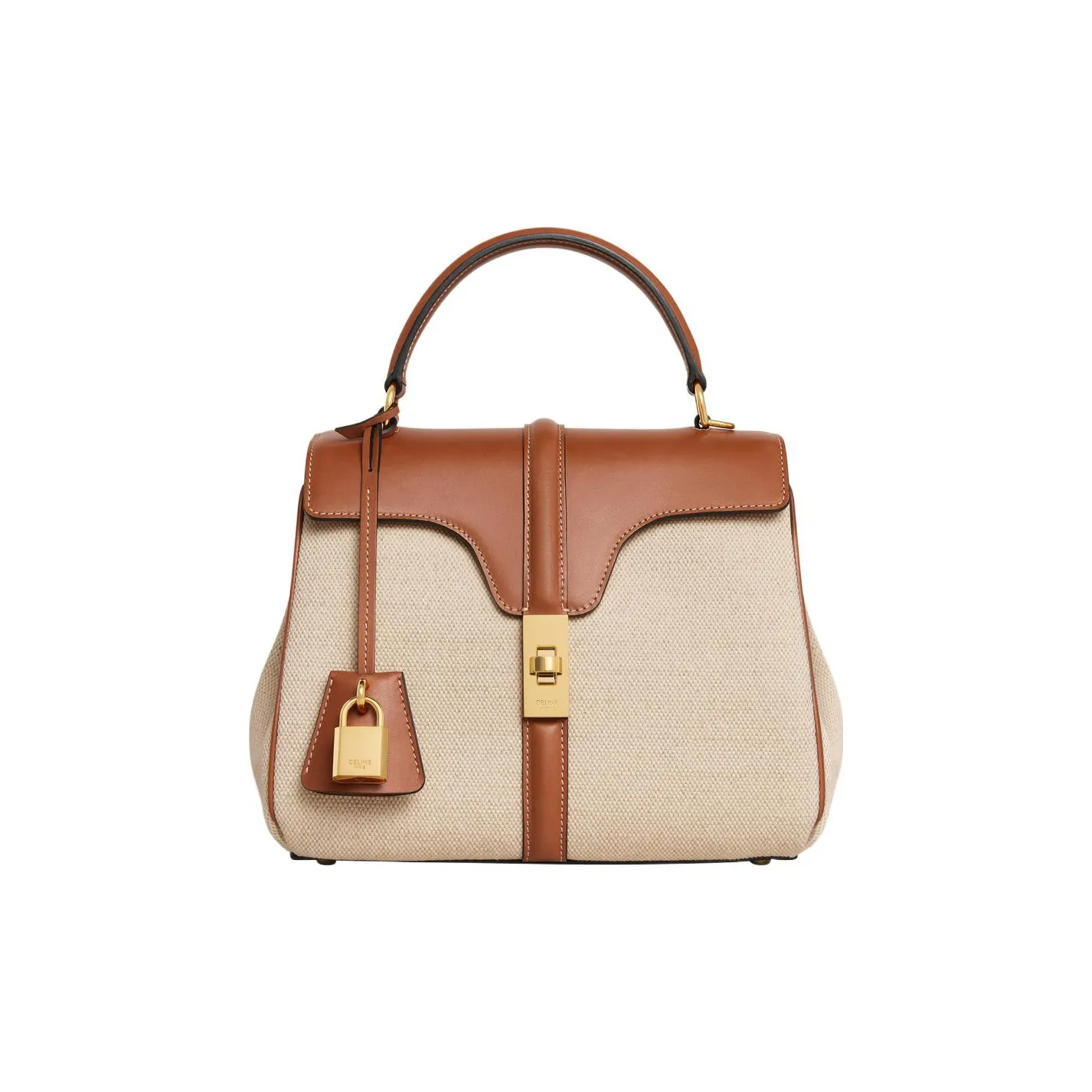 CELINE 16 Fabric With Natural Calfskin Shoulder Bag, Crossbody Bag, Handbag Trumpets Women's Natural/Tan