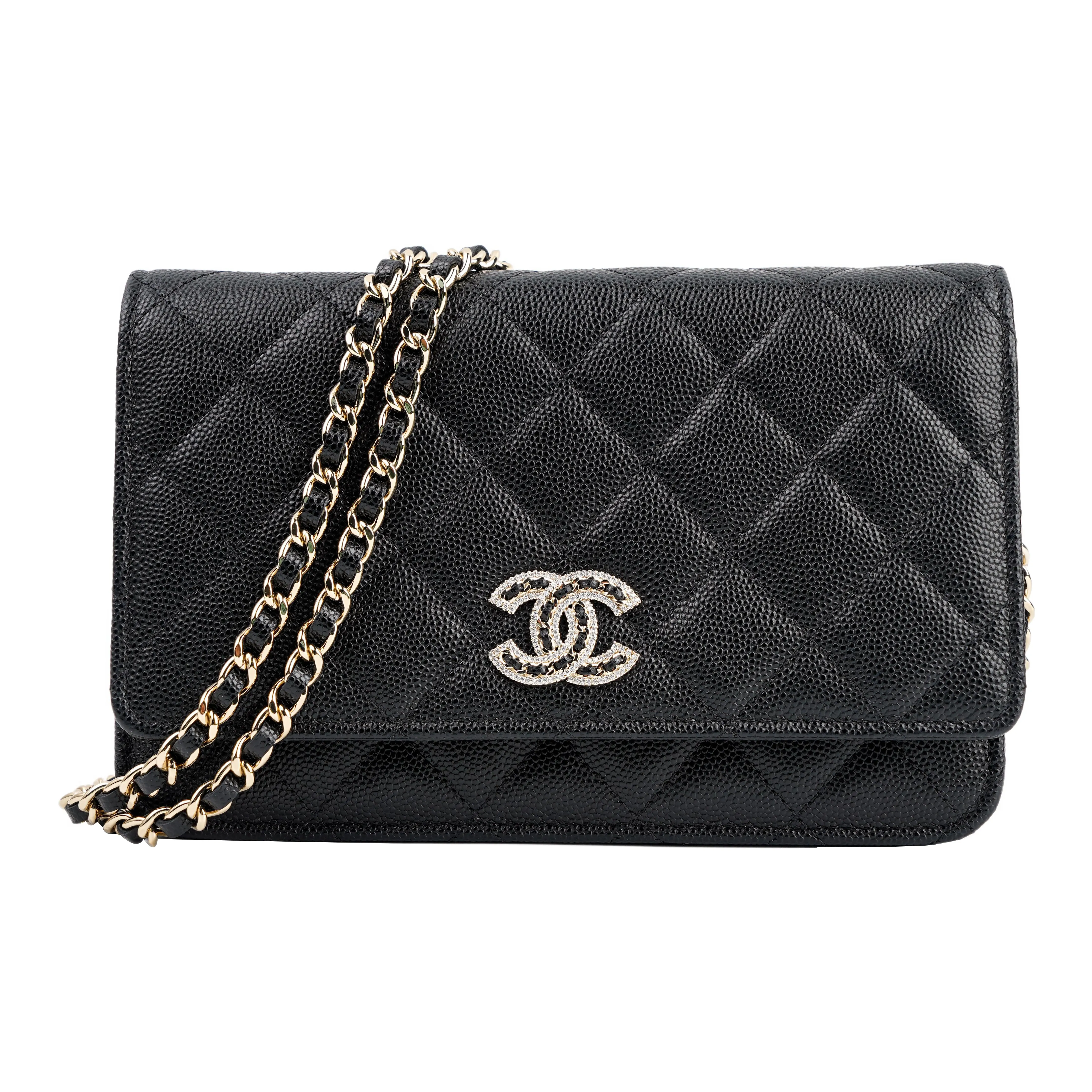 CHANEL WOC Caviar Cow Leather Wallet On Chain, Shoulder Bag, Crossbody Bag Women's Black