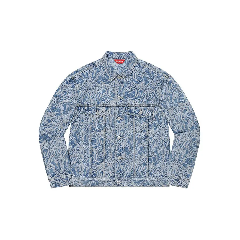 Supreme Script Jacquard Denim Trucker Jacket Washed Black