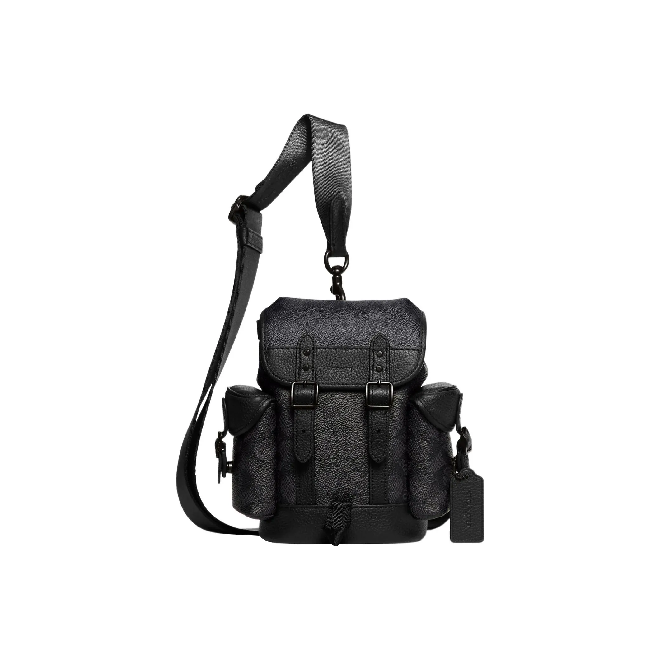COACH Hitch Coated Canvas With Soft Polished Pebbled Leather Sling Bag Shoulder Bag Crossbody Bag Mini Men's Black