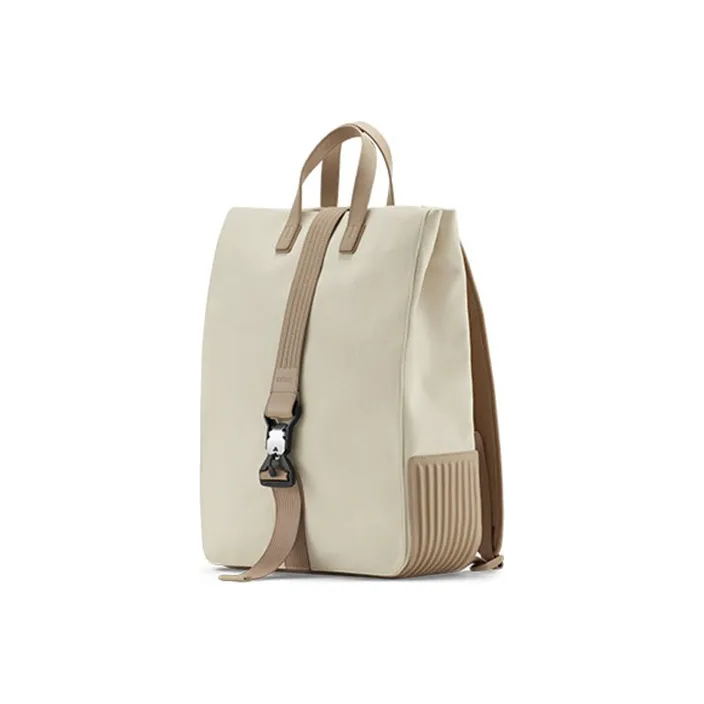 TUPLUS Coated Canvas With Top Grain Cow Leather Handbag Backpack Tubas Unisex Sand Dune/Graphite Black