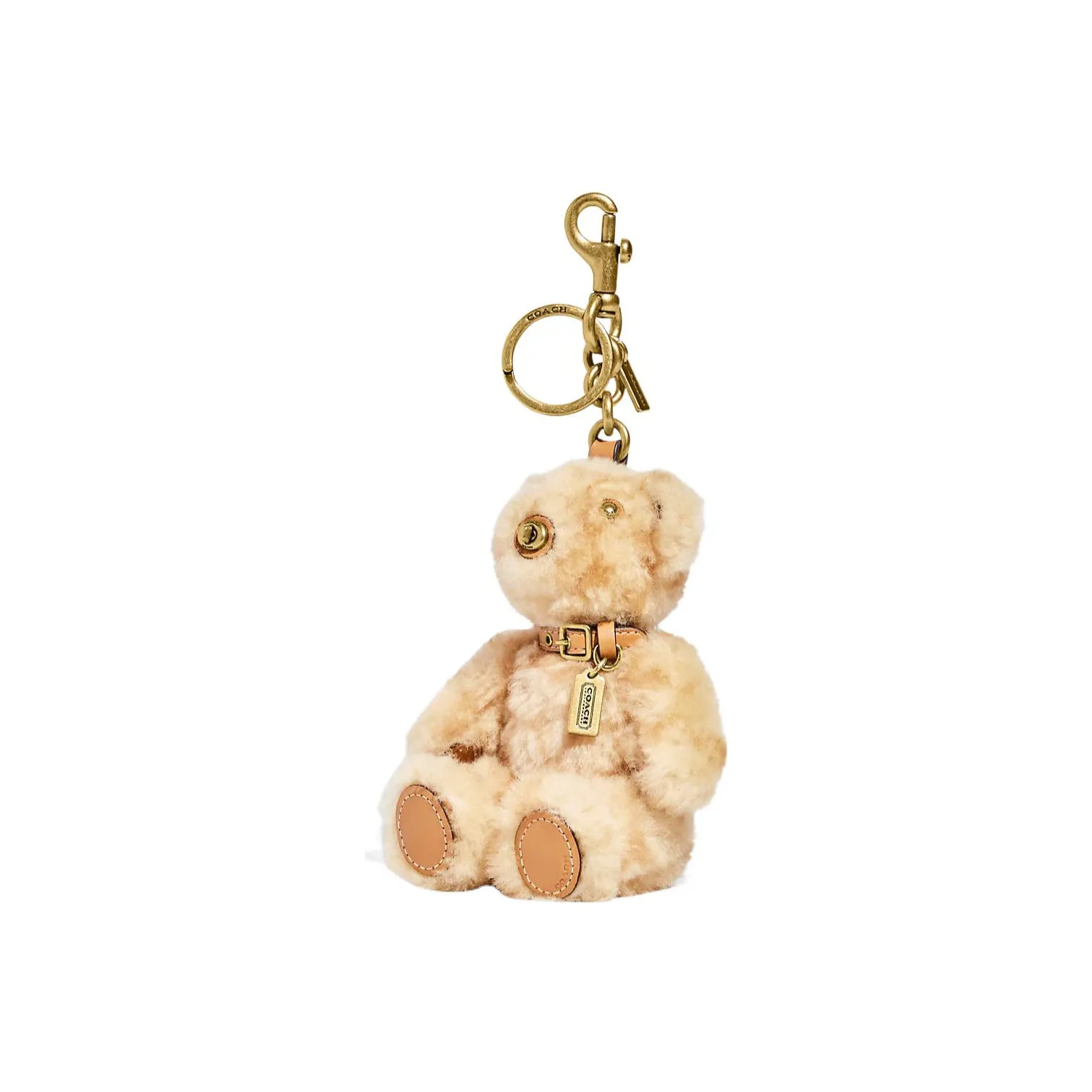 COACH Shearling With Leather Keychain Bag Charm Bag Accessory Women's Gold