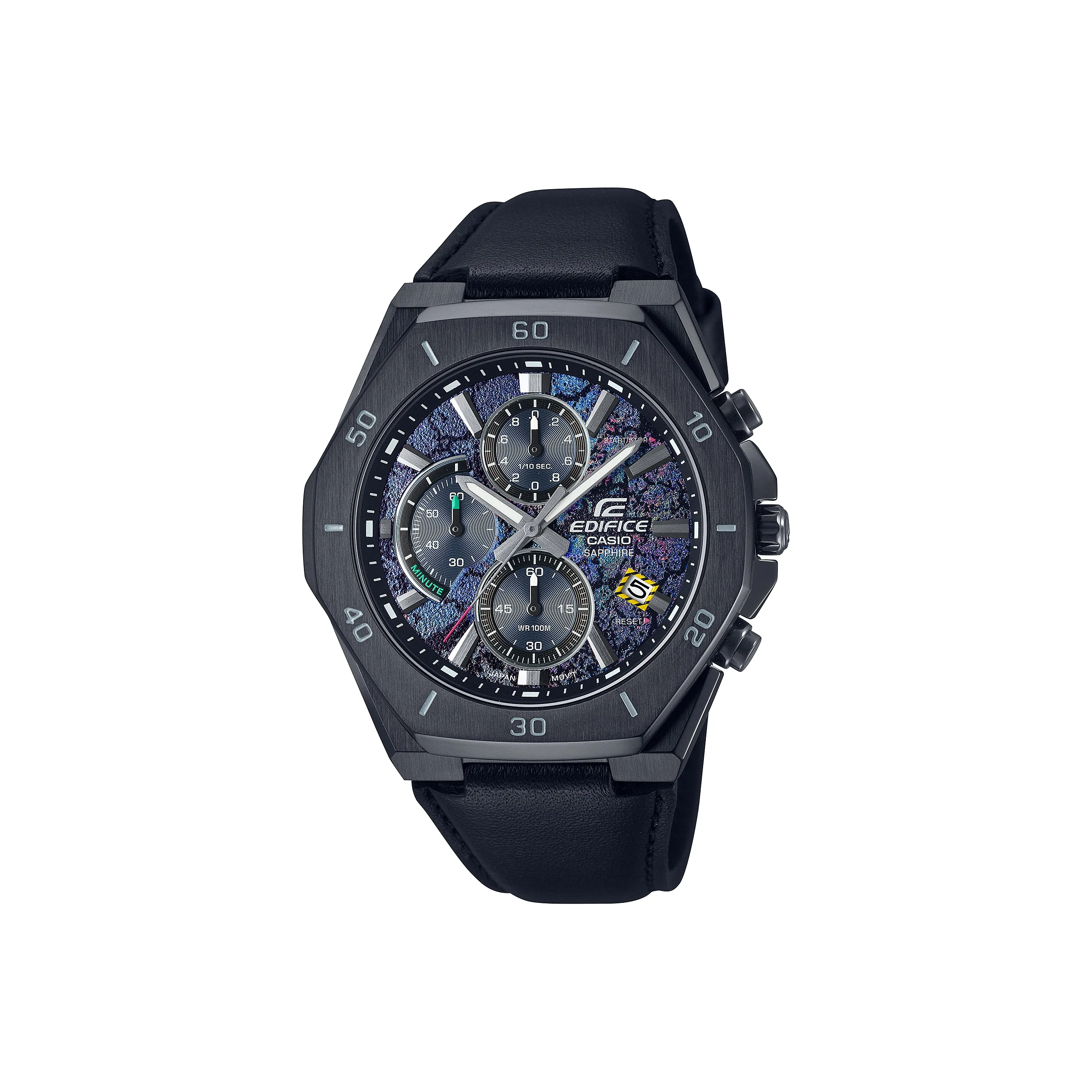 CASIO EDIFICE Кварцевый механизм натуральная кожа ремешок часы для мужчин синий циферблат