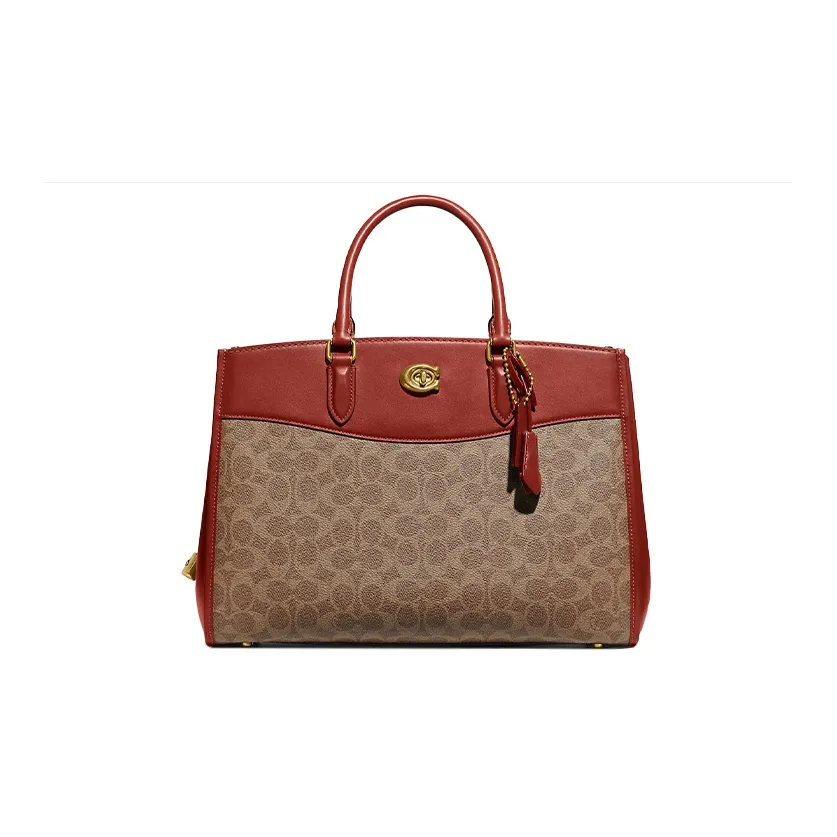 COACH Brooke Leather Shoulder Bag Crossbody Bag Handbag Large Size Women's Tan & Rusty