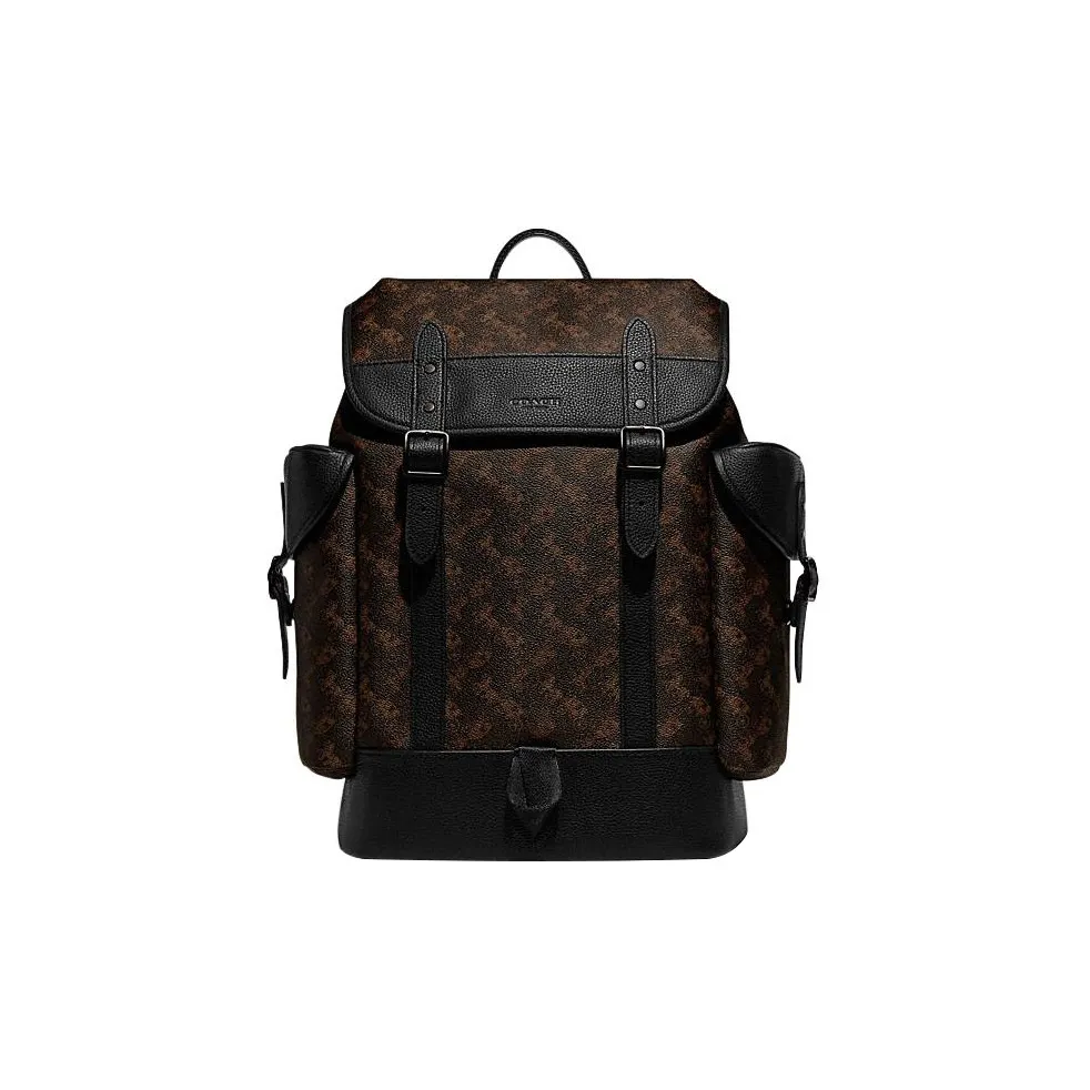 COACH Hitch Cow Leather Patchwork PVC Backpack Large Size Men's Dark Brown