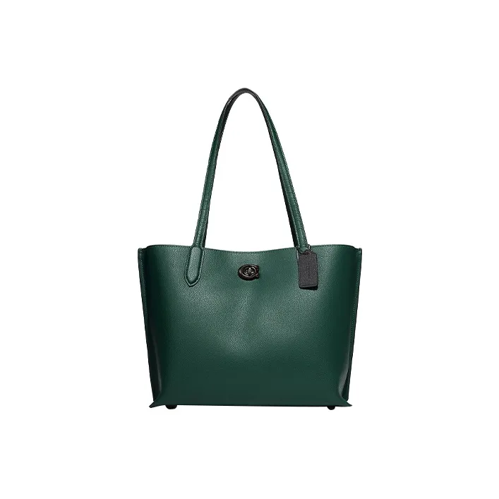 COACH Willow Полированная кожа с эффектом галечного покрытия сумка-тоут сумка для покупок сумка через плечо большая женская лесной зеленый