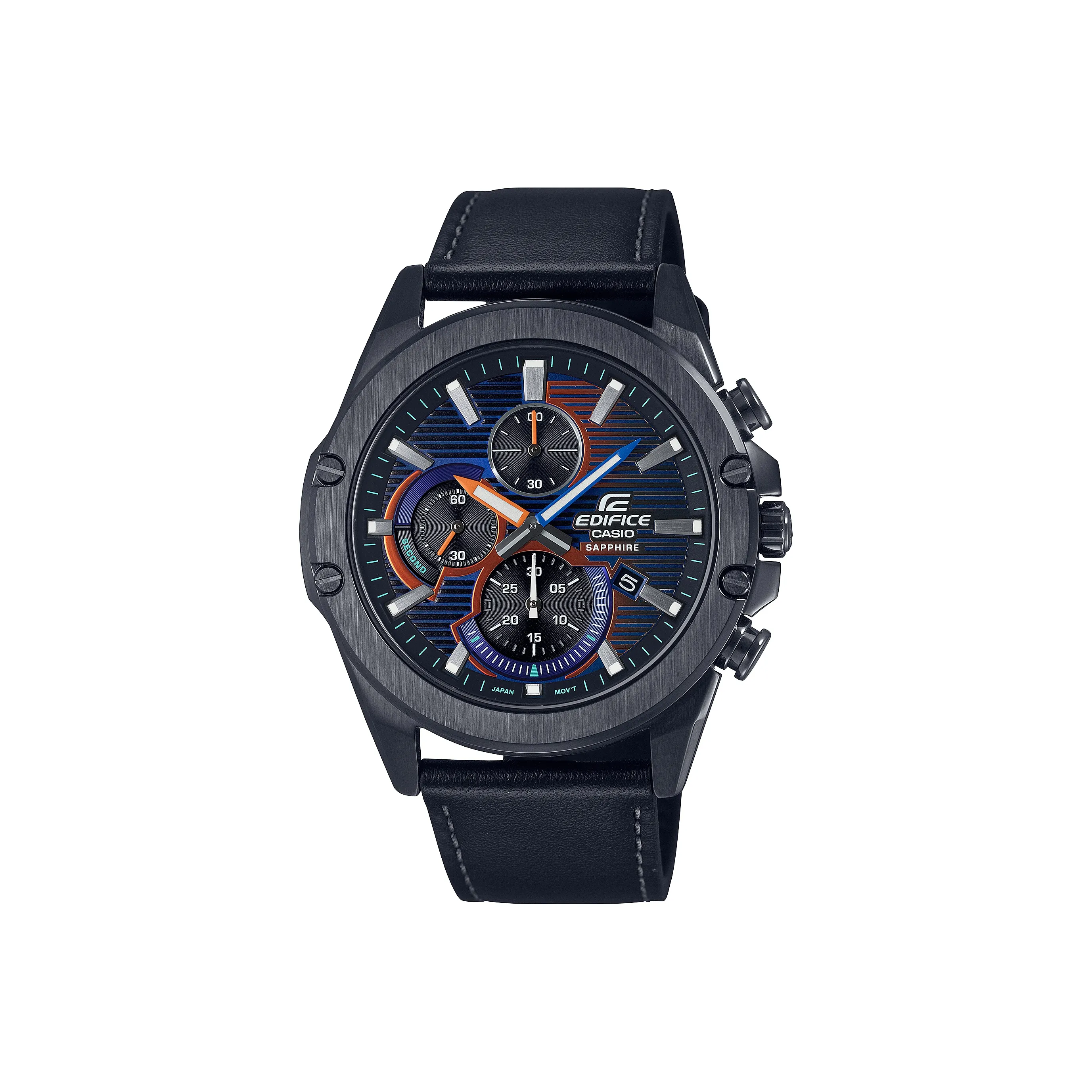 CASIO EDIFICE Кварцевый механизм натуральная кожа ремешок часы для мужчин синий циферблат