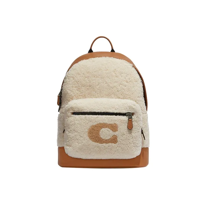 COACH West Shearling утонченный галечный кожа рюкзак большой женский белый и коричневый