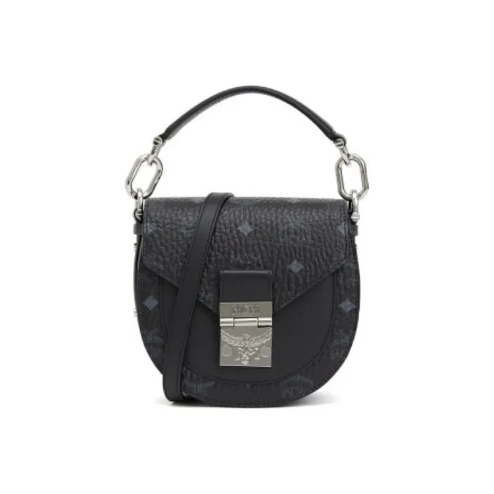 MCM Patricia Visetos Cow Leather, Artificial Leather Saddle Bag Handbag, Shoulder Bag, Crossbody Bag Mini Women's Black