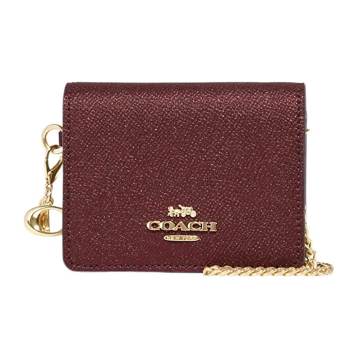COACH Glitter twill Leather Shoulder Bag, Crossbody Bag, Wallet Mini Women's Burgundy