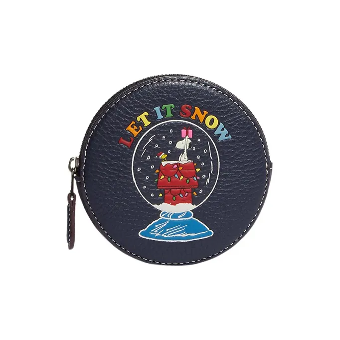 COACH Peanuts Snoopy Collaboration Pebbled Leather Coin Purse Women's Marine Blue