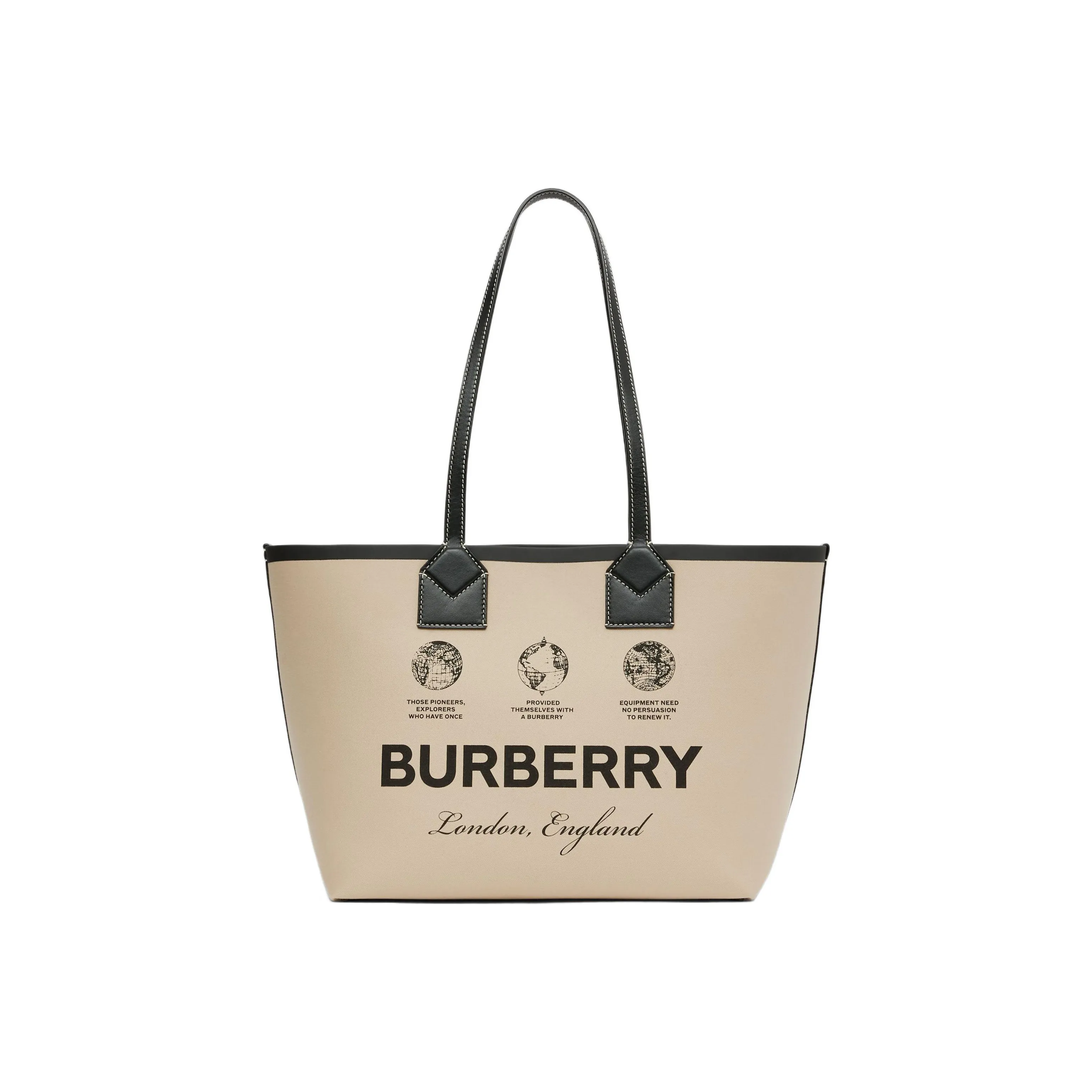 Burberry Cotton With Calfskin Tote Bag Shopping Bag Shoulder Bag Handbag Small Size Women's Khaki