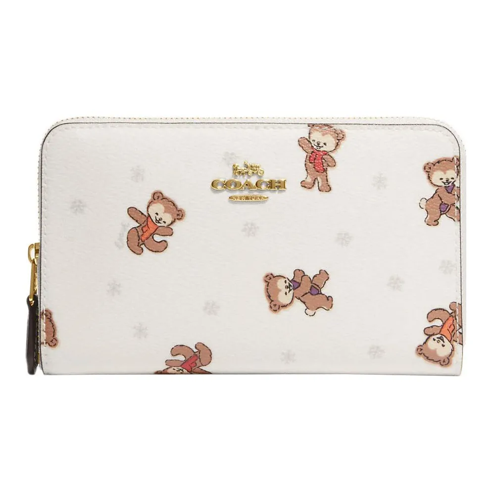 COACH Id Zip Wallet Coated Canvas With Smooth Leather Card Holder, Wallet Medium Size Women's Chalk White