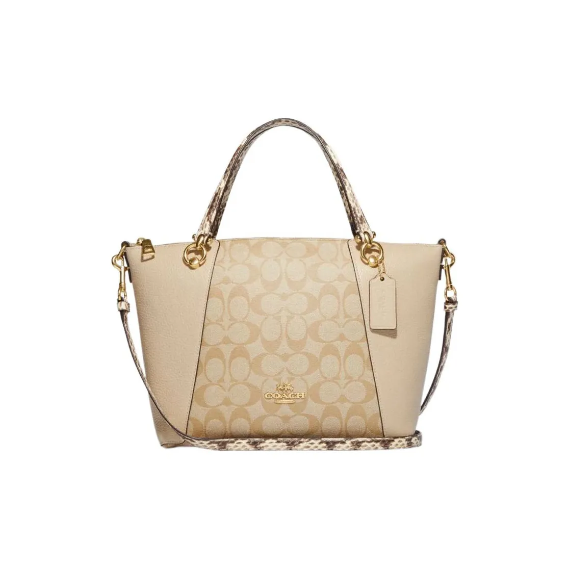 coach marrone Kacey Coated Canvas With Leather Shoulder Bag Crossbody Bag Handbag Medium Size Women's Khaki & Ivory