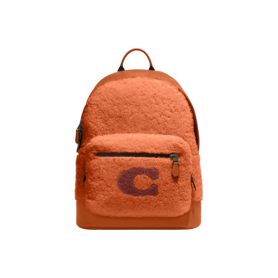 COACH West Shearling Textile, Cow Leather Backpack Tubas Women's Ginger Yellow
