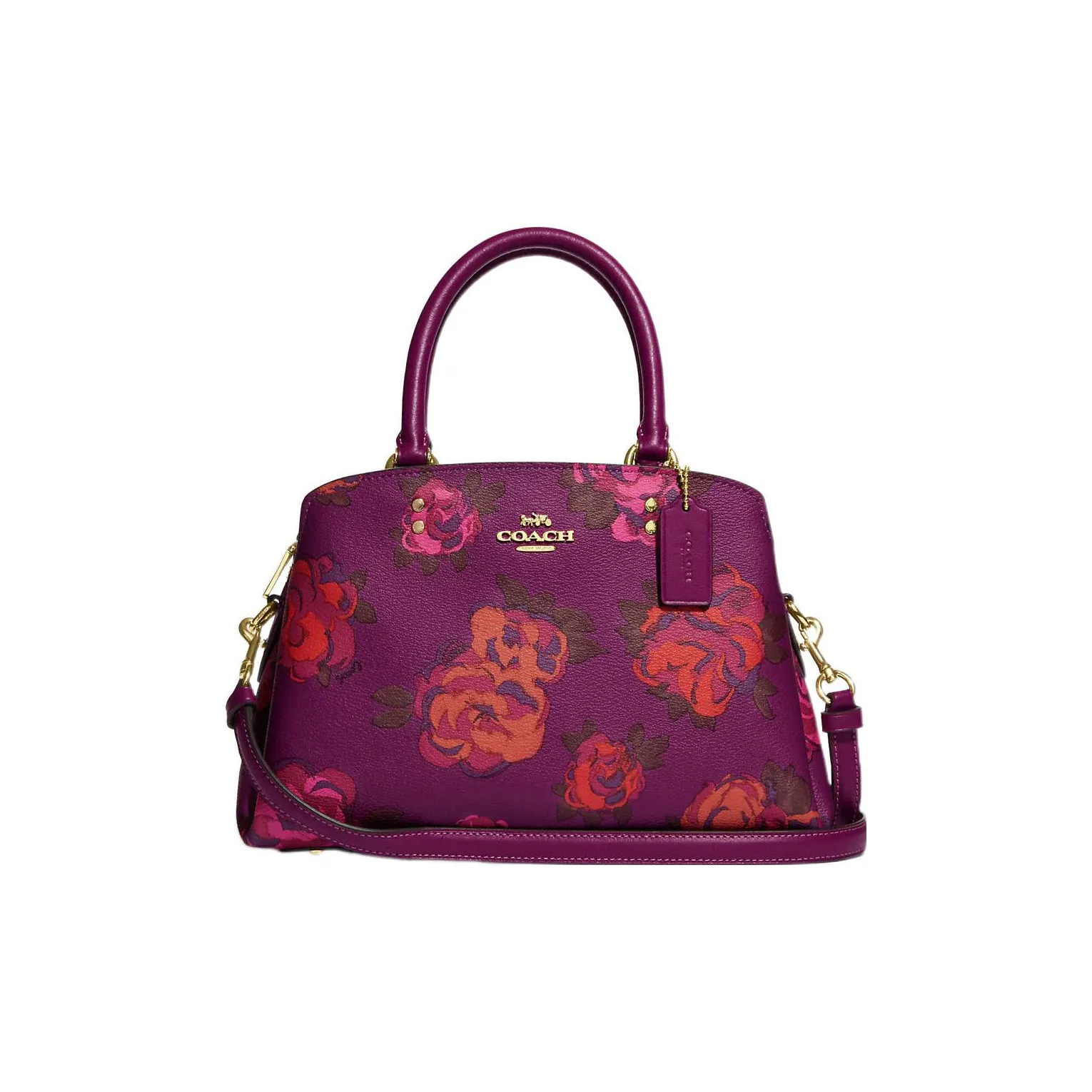 COACH Lillie Coated Canvas With Leather Shoulder Bag, Crossbody Bag, Handbag Medium Size Women's Dark Magenta