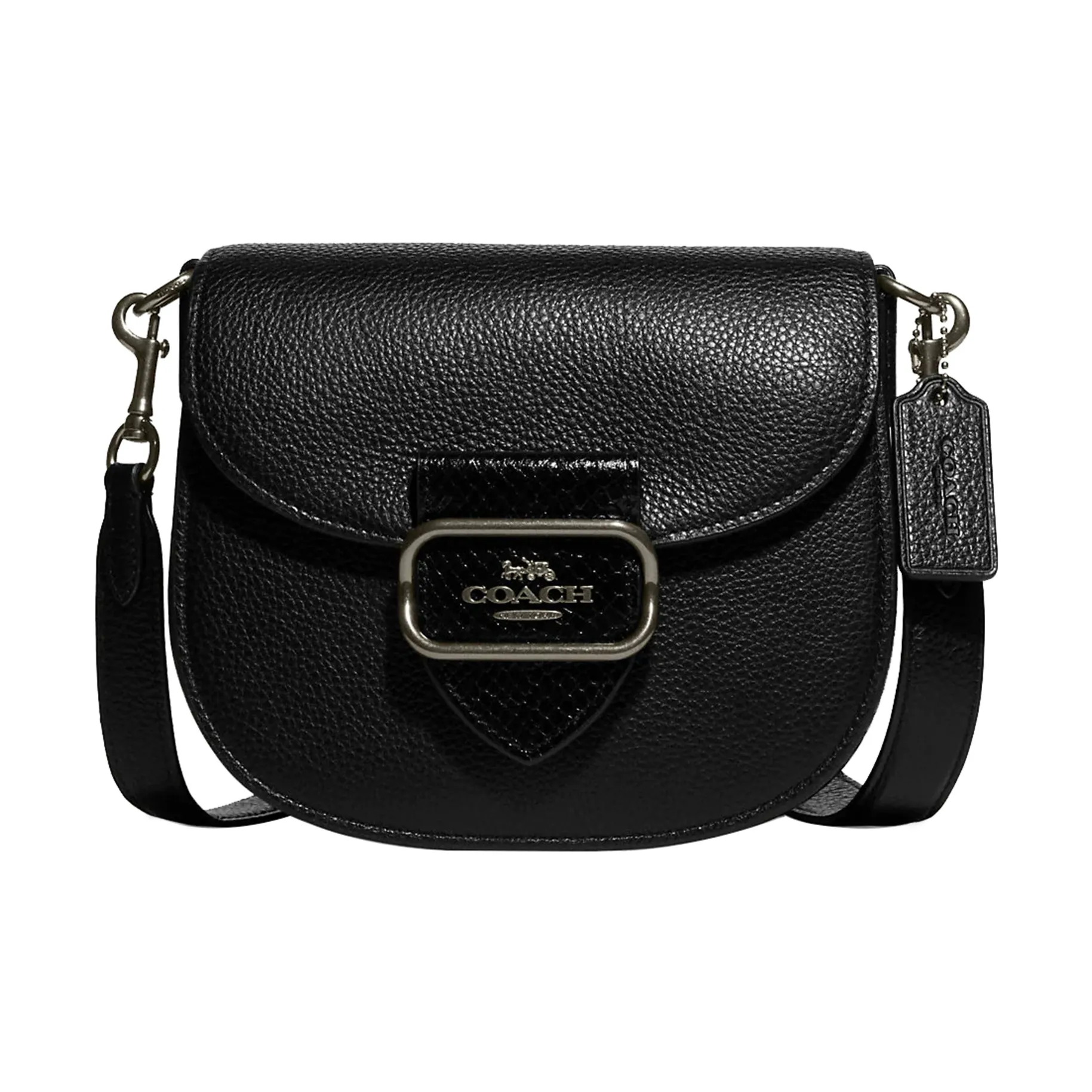 COACH Сумка Saddle из кожаной галечницы сумка через плечо маленькая женская черная