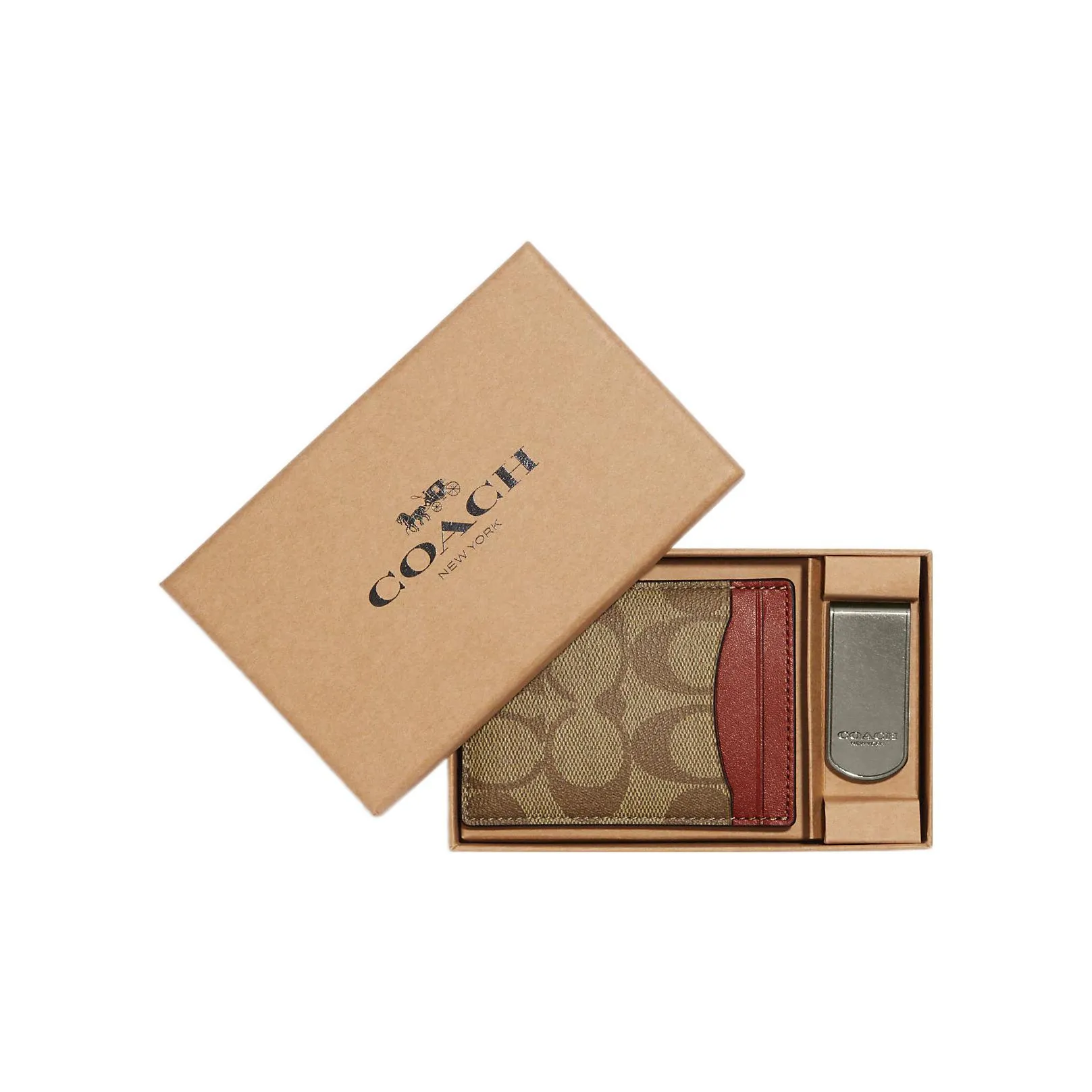 COACH 3 IN 1 Wallet Canvas With Calfskin ID Holder Card Holder Card Holder Card Holder Mini Men's Brown With Terracotta
