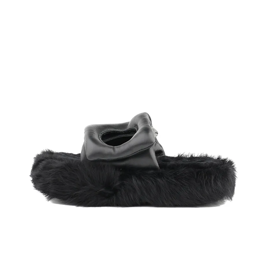 LAST LAZY Fuzzy Slip Resistant Versatile Fashion Slide Slippers For Indoor And Outdoor Wear Unisex Black