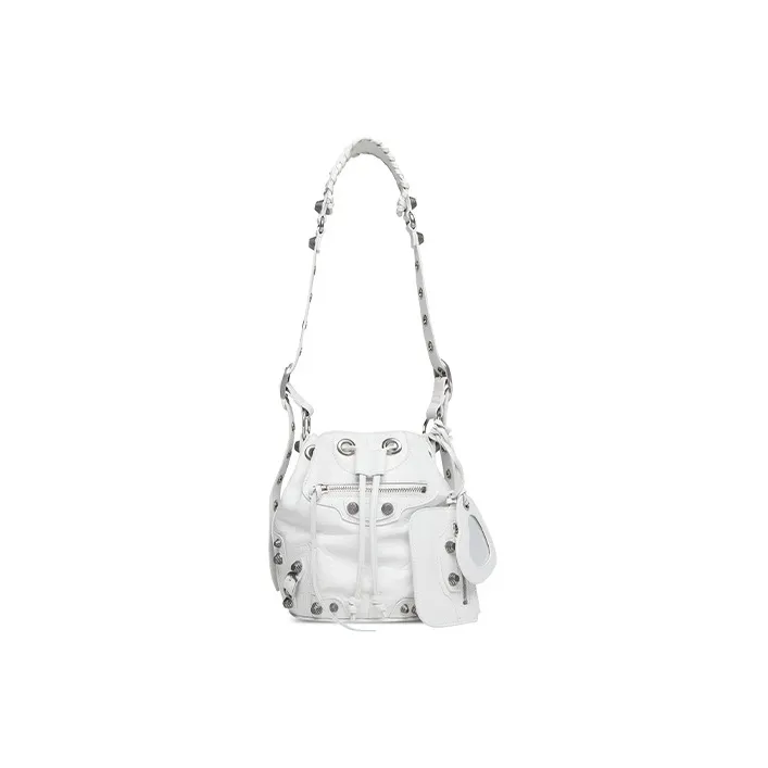 Balenciaga Le Cagole Fine Grained Sheepskin Bucket Bag, Handbag, Shoulder Bag, Crossbody Bag Extra Small Women's White