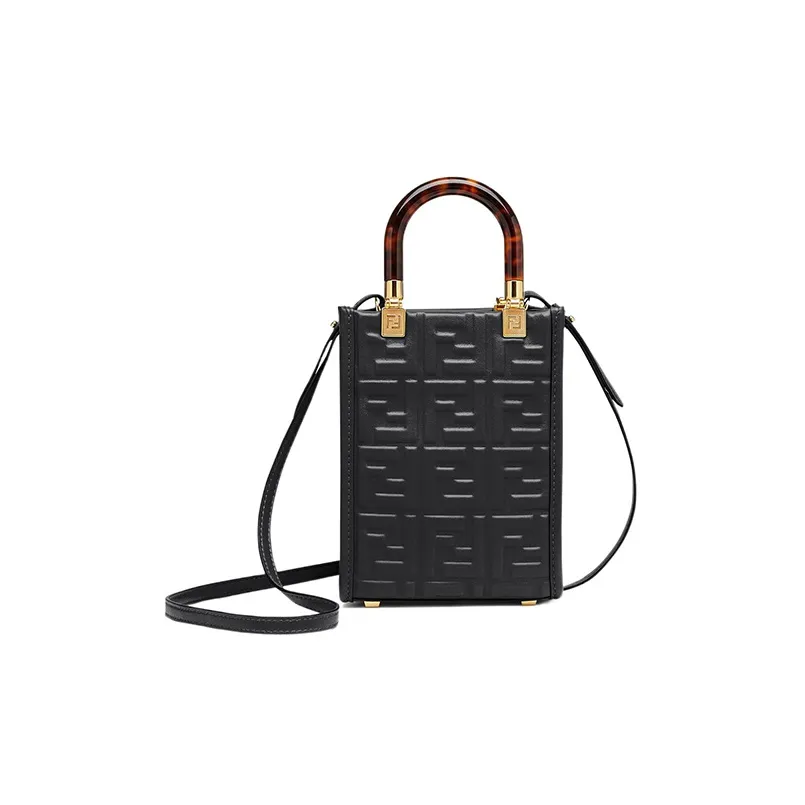 FENDI Sunshine Cow Leather Shoulder Bag, Crossbody Bag, Handbag Mini Women's Black