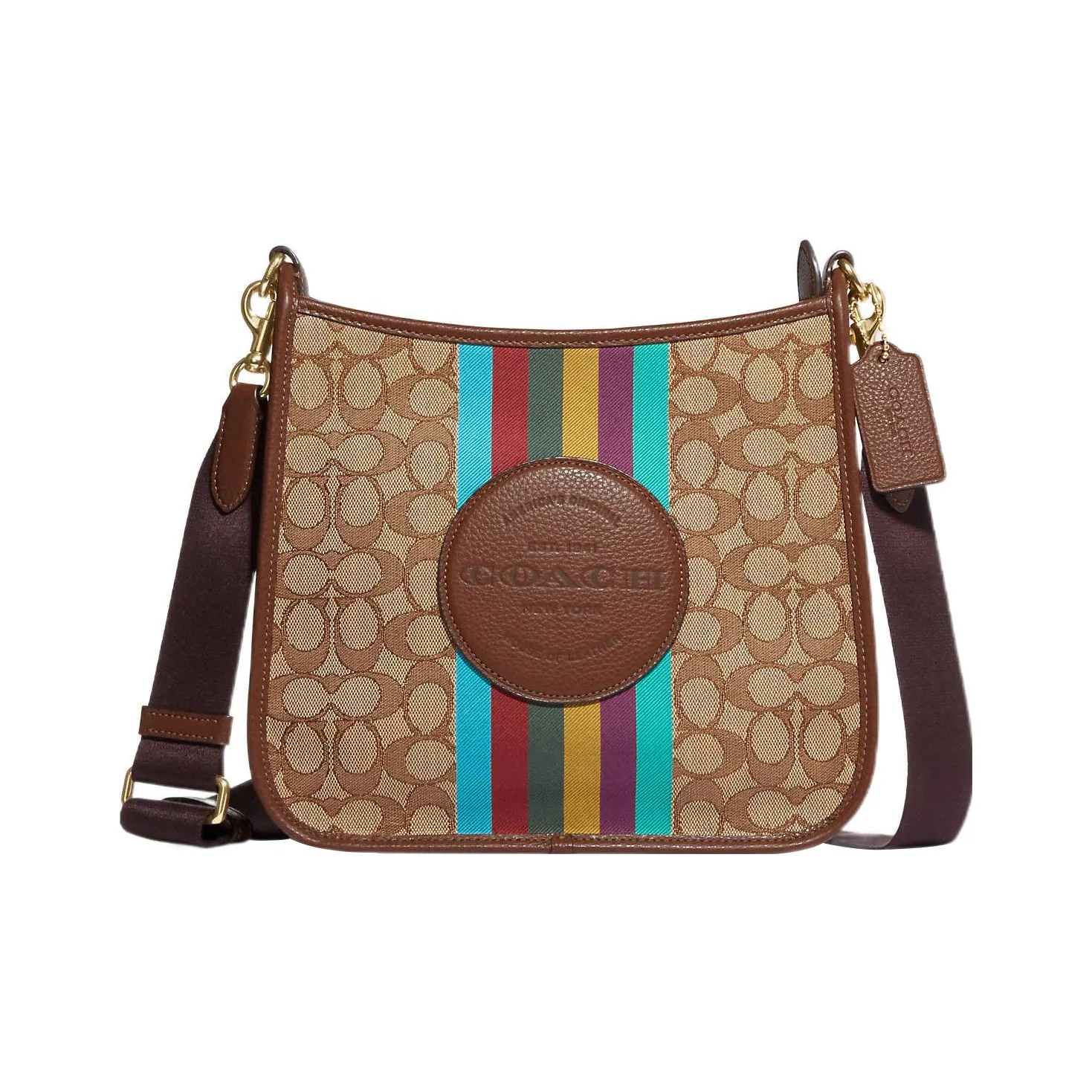 COACH Dempsey Жаккардовая ткань с утонченной телячьей кожей сумка через плечо большая женская хаки красный и цвет дерева