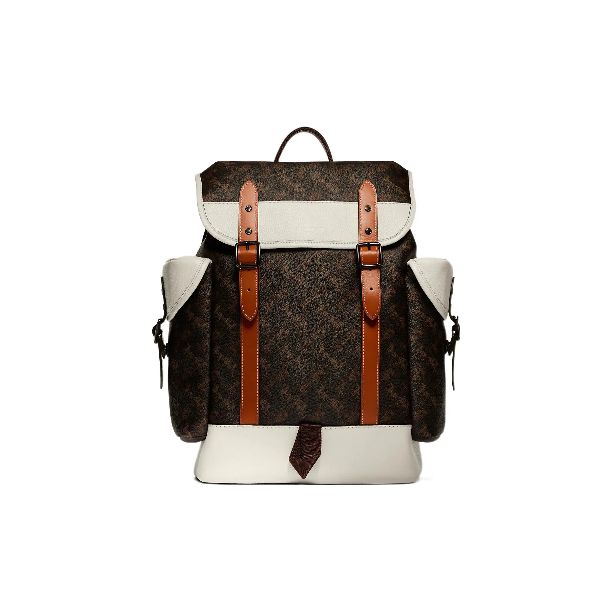 COACH Hitch Coated Canvas With Polished Pebbled Leather And Refined Calfskin Backpack Tubas Men's Brown & White