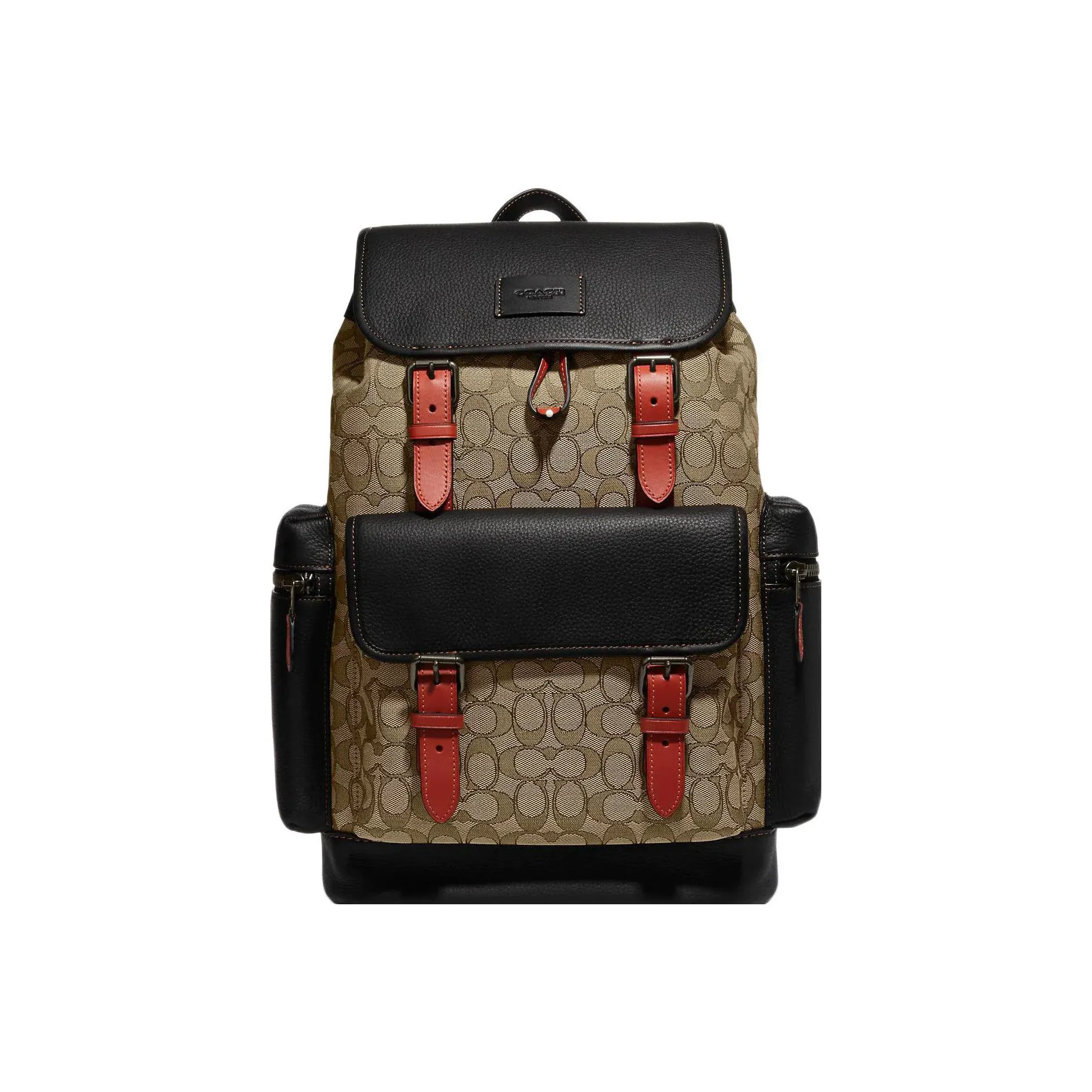 COACH Sprint Jacquard Leather With Calfskin Backpack Tubas Men's Khaki & Black