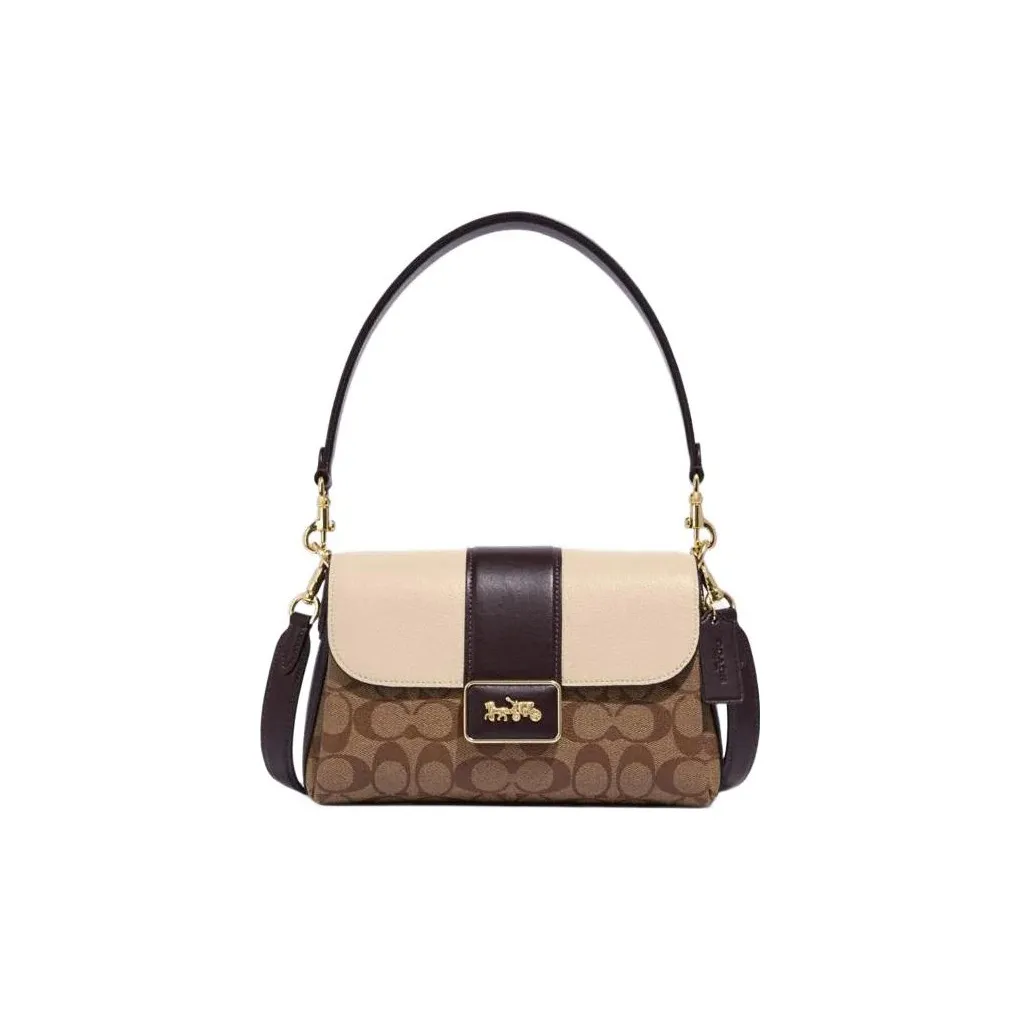 COACH Grace Cow Leather Shoulder Bag Portable Crossbody Bag Shoulder Bag Women's Brown Monogram Multicolor