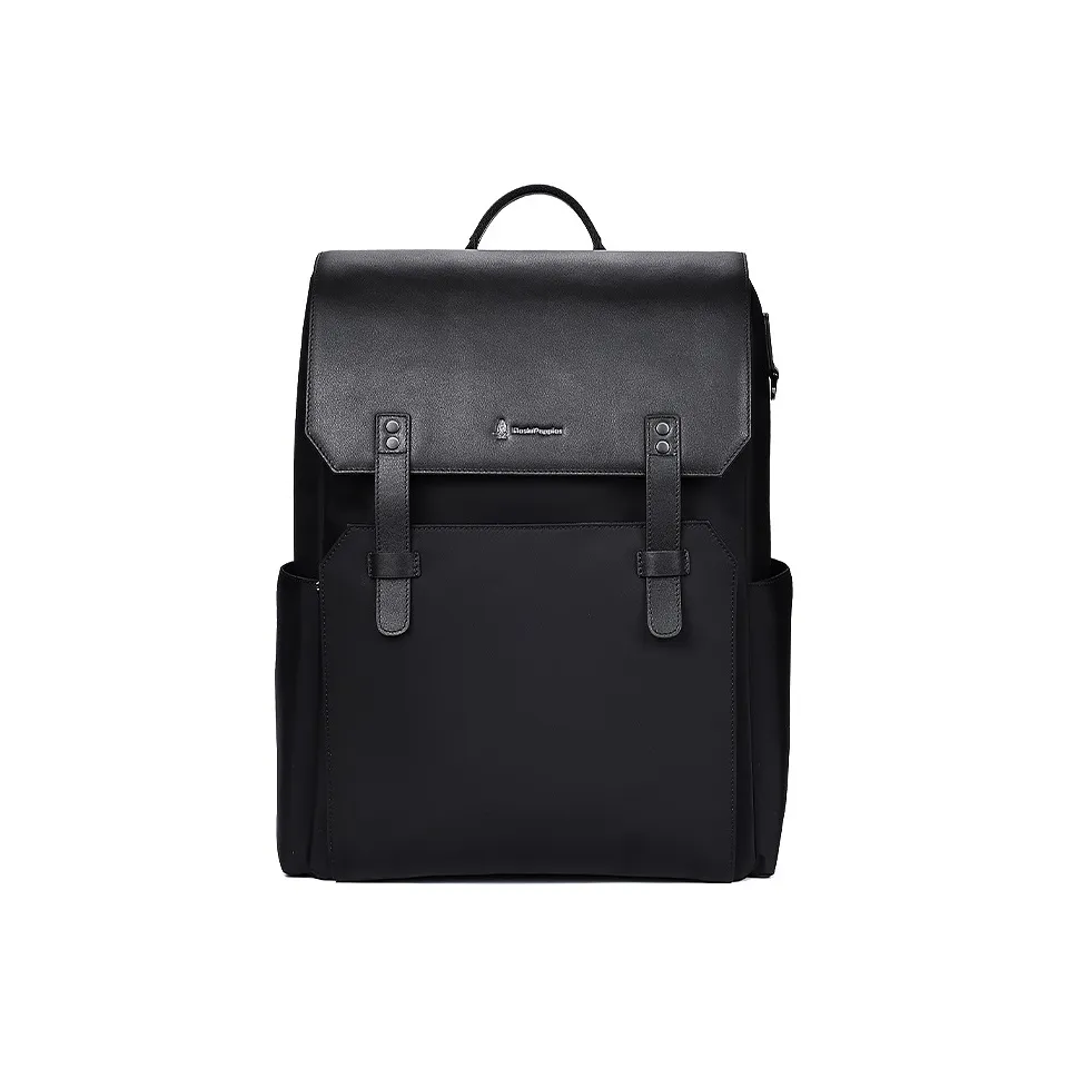 Hush Puppies Ткань с лицевой коровьей кожей Рюкзак Сумка Большая Мужская Черная